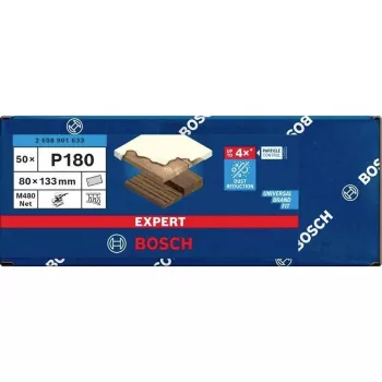 Bosch Expert M480 Malla abrasiva de red para lijadora orbital, grano 180, 133 mm x 80 mm, pack de 50 2608901633