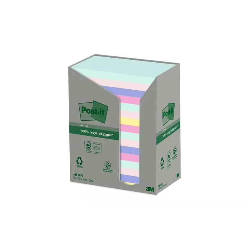 3M Post-it Recycling Notes 655-1RPT-N, 127 x 76 mm, morado, 100 hojas, papel 100% reciclado