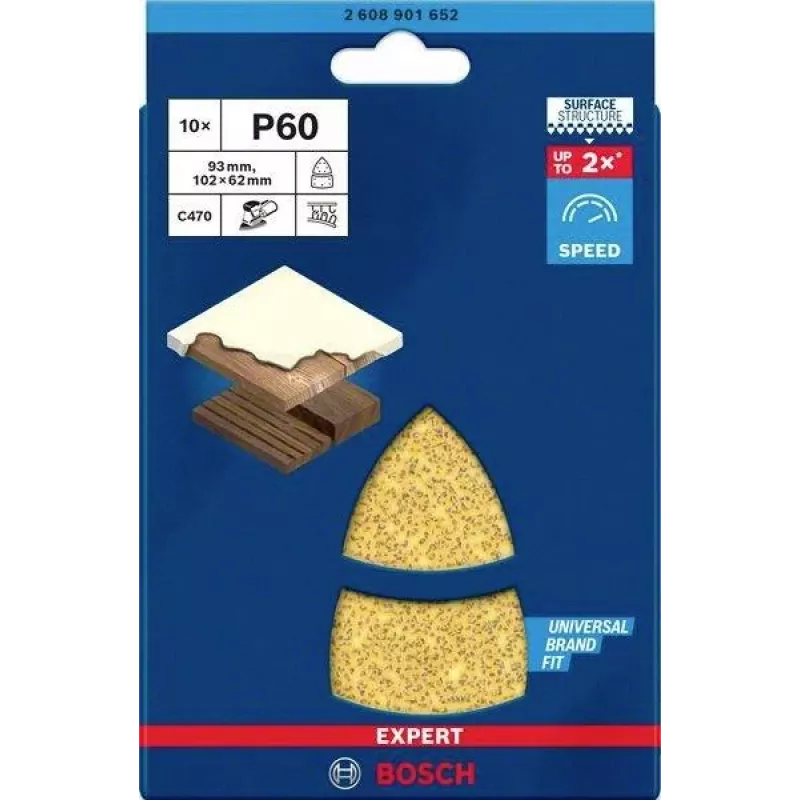 Bosch 2608901652 hojas de lijado para lijadora múltiple, 93 x 102 mm, grano 60, pack de 10