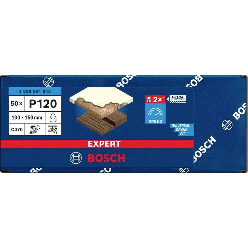 Bosch Accessories 2608901643 hojas de lijar para lijadora múltiple, grano 120, 150 x 100 mm, pack de 50