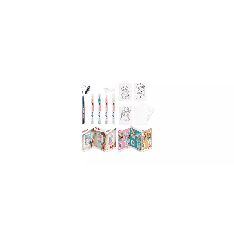 edding 5300 set de rotuladores acrílicos Manga, 5 rotuladores con punta redonda fina, 1-3 mm de grosor de trazo, tinta pigmentada, colores surtidos (negro, blanco, amarillo pastel, rosa pastel, azul pastel) 4-5300-1800-5-1