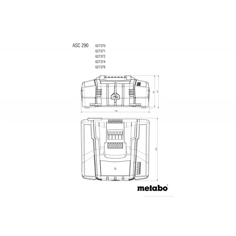 Metabo ASC 290 Cargador rápido refrigerado por aire 12-36 V, 8,0 A, Li-Ion/LiHD, montaje en pared, indicador LED 627370000