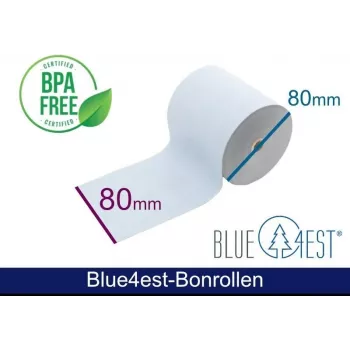 ARTDEV Blue4est® Eco rollos térmicos 80 mm x 80 m, núcleo 12 mm, azul, 52 g, archivable 35 años, sin BPA ADT808012-BT-BLUE4EST-55