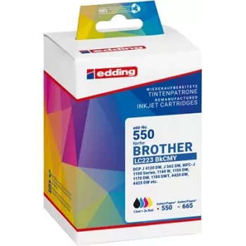 Edding 18-550-01 set de cartuchos de tinta compatibles para Brother LC-223BK/C/M/Y (negro, cian, magenta, amarillo, pack de 4)