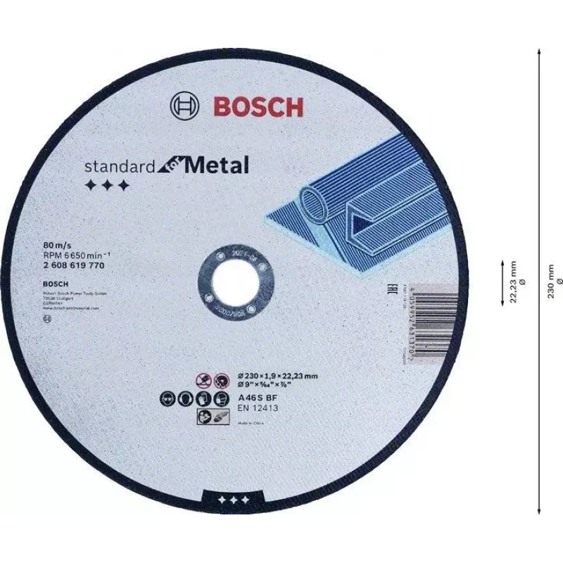 Bosch Standard for Metal 2608619769 Disco de corte 180 mm x 3 mm x 22,23 mm, óxido de aluminio, 1 ud.