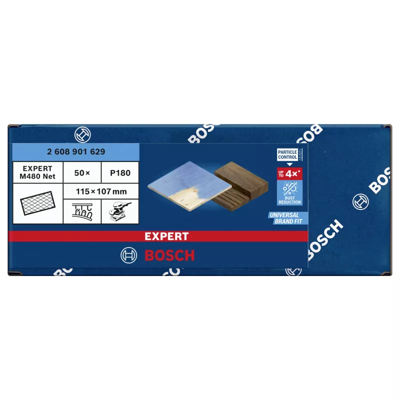 Bosch Expert M480 Red de lijado para lijadora orbital, grano 180, 115 mm x 107 mm, pack de 50 2608901629