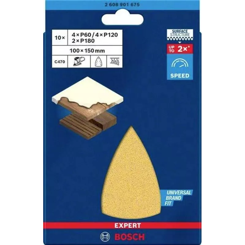 Bosch 2608901675 Set de hojas de lijado para lijadora múltiple, 10 piezas, grano mixto P60/P120/P180, 150 x 100 mm, velcro