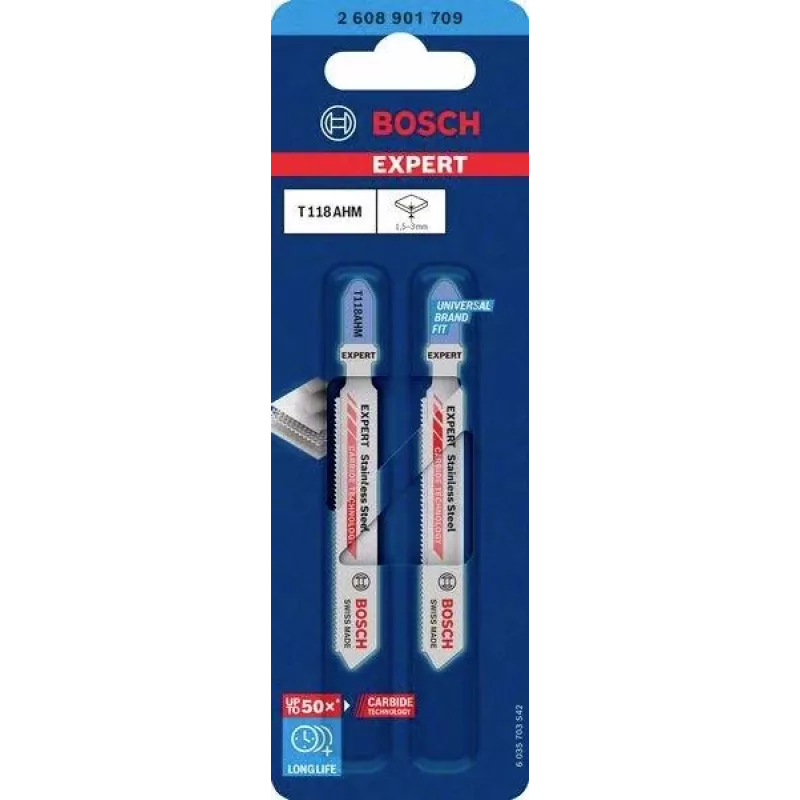 Bosch EXPERT T 118 AHM Hoja de sierra de calar de carburo para acero inoxidable, pack de 3 2608901709