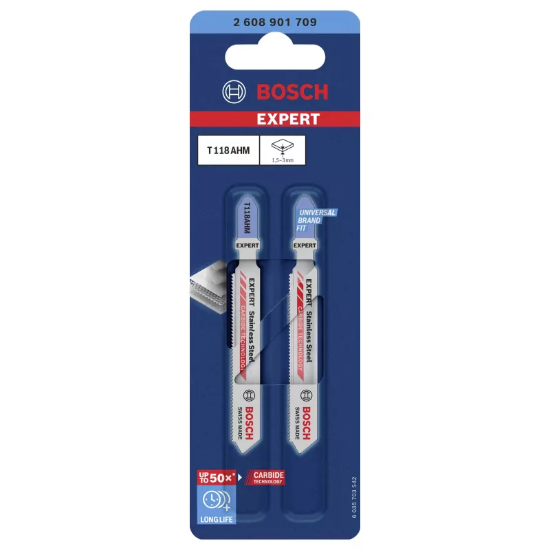 Bosch EXPERT T 118 AHM Hoja de sierra de calar de carburo para acero inoxidable, pack de 3 2608901709
