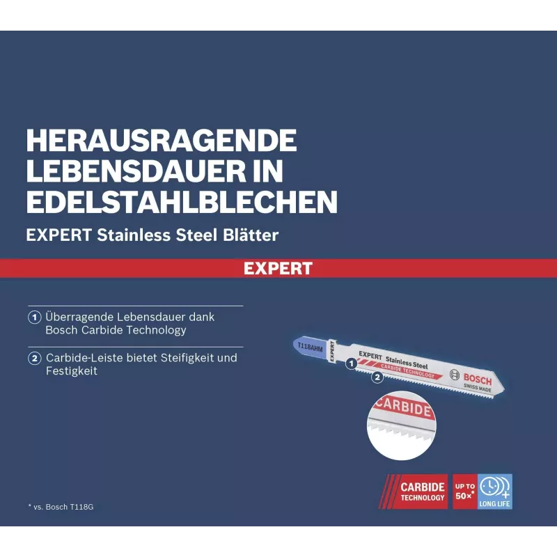 Bosch EXPERT T 118 AHM Hoja de sierra de calar de carburo para acero inoxidable, pack de 3 2608901709