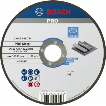 Bosch Standard for Metal Disco de corte 150 mm x 1,6 mm x 22,23 mm, recto, óxido de aluminio, 1 ud. 2608619774