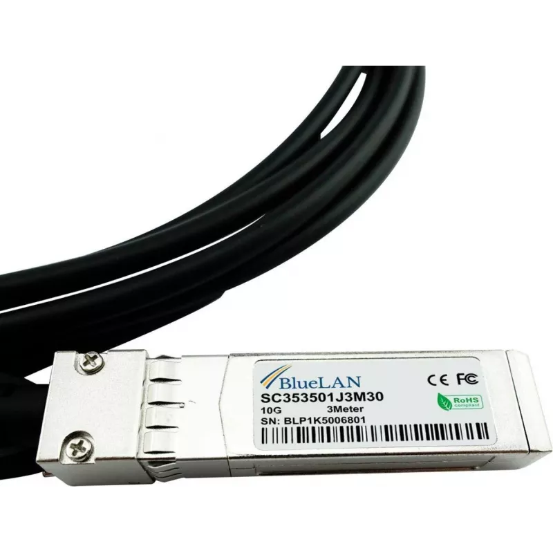BlueLAN Cable Direct Attach pasivo SFP+ a SFP+ 10GBASE-CR, 3 m, AWG30, compatible con NVIDIA 980-9I68I-00J02A 980-9I68I-00J02A-BL