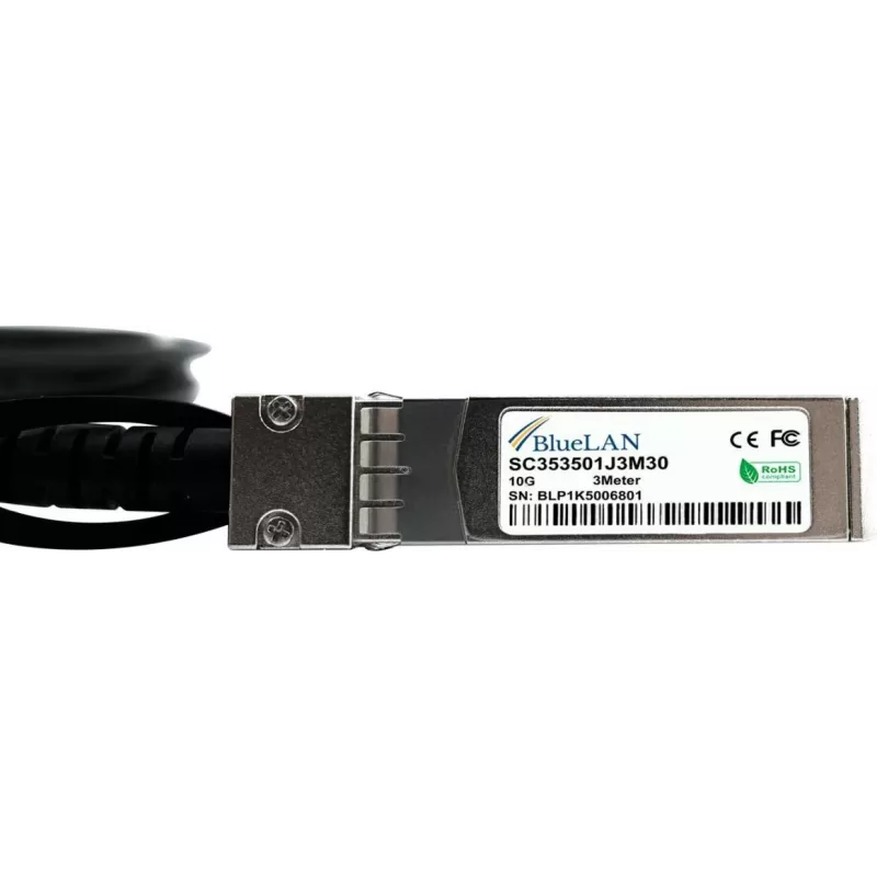 BlueLAN Cable Direct Attach pasivo SFP+ a SFP+ 10GBASE-CR, 3 m, AWG30, compatible con NVIDIA 980-9I68I-00J02A 980-9I68I-00J02A-BL