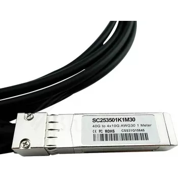 BlueLAN LSWM1QSTK3-BL cable breakout Direct Attach pasivo QSFP 40GBASE-CR4 a 4x10GBASE-CR SFP+, 1m, AWG30