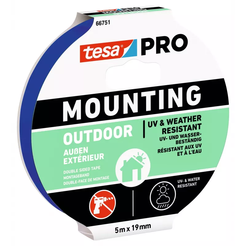 tesa Montage PRO Outdoor 66751-00001-00 Cinta de montaje transparente, 5 m x 19 mm, 1 rollo