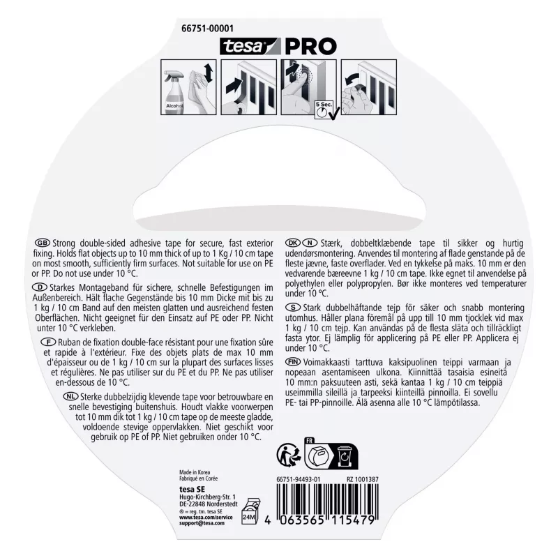 tesa Montage PRO Outdoor 66751-00001-00 Cinta de montaje transparente, 5 m x 19 mm, 1 rollo