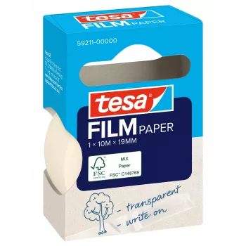 Tesa 59211 Cinta adhesiva de papel 19 mm x 10 m, blanco natural, rasgable a mano, escribible, sin disolventes 59211-00000-00