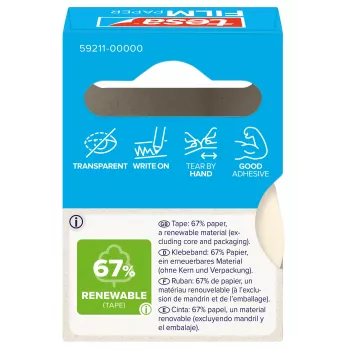 Tesa 59211 Cinta adhesiva de papel 19 mm x 10 m, blanco natural, rasgable a mano, escribible, sin disolventes 59211-00000-00