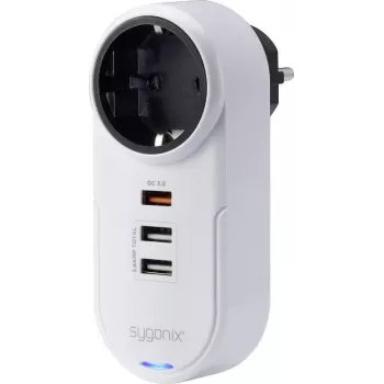 Sygonix SY-4512994 Adaptador Schuko con 2 puertos de carga USB, blanco