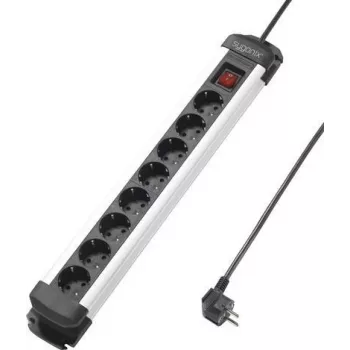 Sygonix SY-4538258 Regleta de enchufes de 8 tomas con interruptor, negro/plata