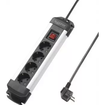 Sygonix SY-4538264 Regleta de enchufes de 4 tomas con interruptor, 1,5 m, negro/plata