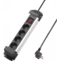 Sygonix SY-4538264 Regleta de enchufes de 4 tomas con interruptor, 1,5 m, negro/plata