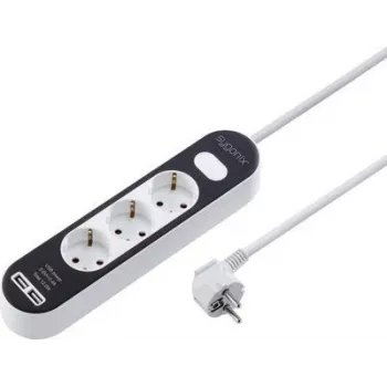 Sygonix SY-4538534 Regleta de enchufes con interruptor, 3 tomas, blanco/negro, Schuko, 1,5 m