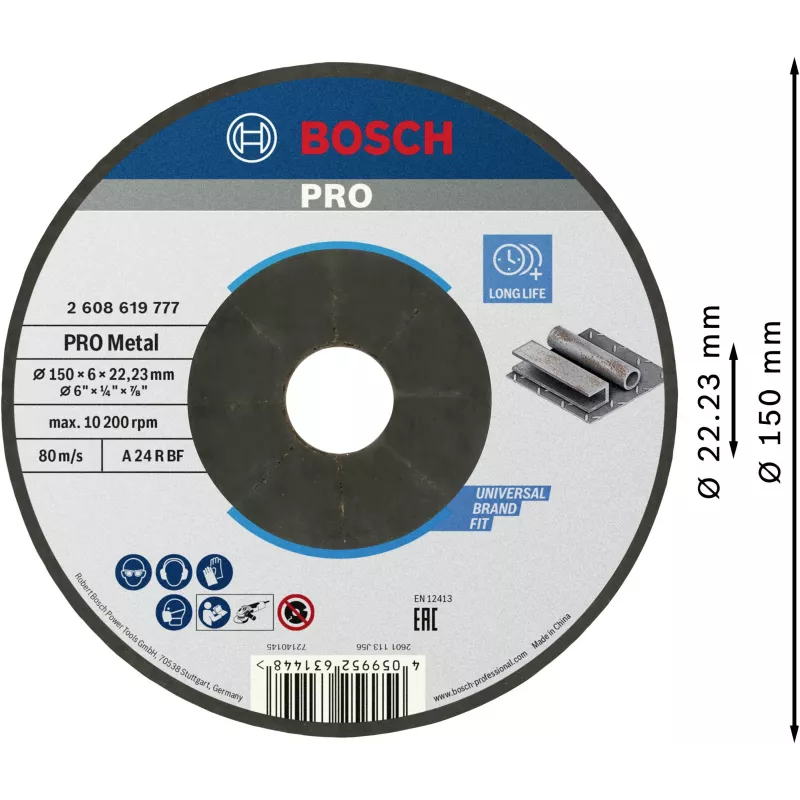 Bosch Standard for Metal disco de desbaste 125 x 6,0 mm centro abombado Type 27 óxido de aluminio 2608619777