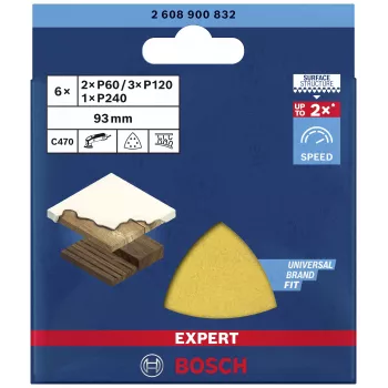 Bosch EXPERT C470 set de hojas de lijar delta 93 mm P60/P80/P120 velcro perforadas pack de 6 2608900832