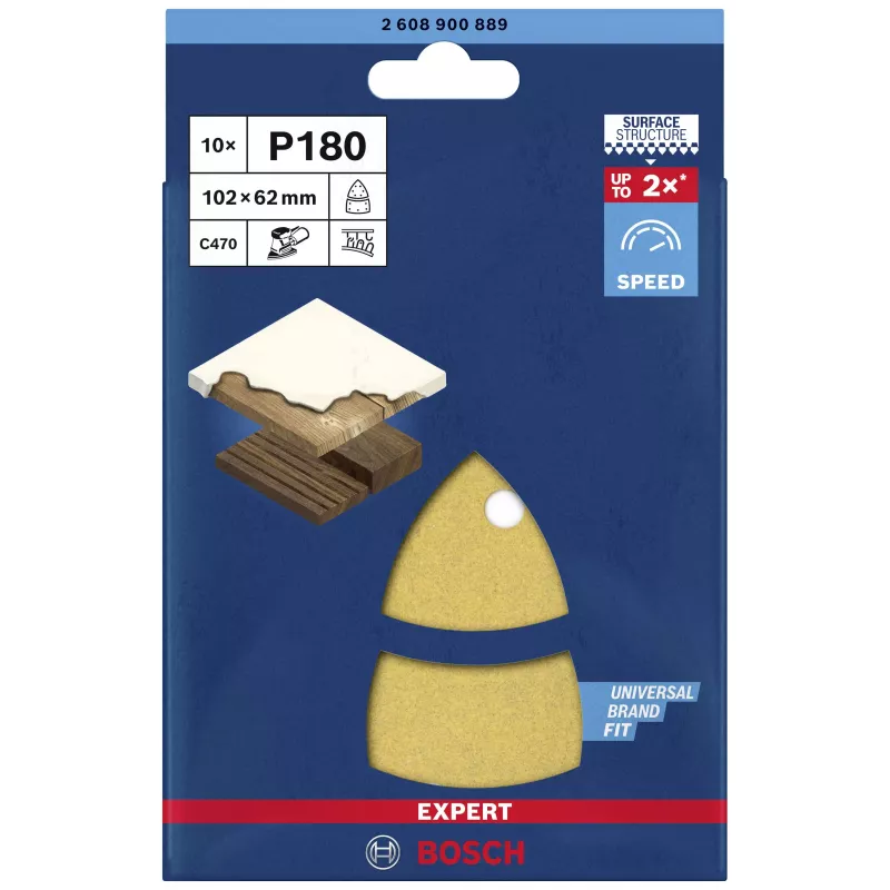 Bosch EXPERT C470 hojas de lijar perforadas grano 180 para lijadora orbital 102 x 93 mm, pack de 10 2608900889