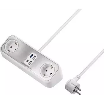 Sygonix SY-4538256 regleta de enchufes Schuko de 2 tomas, blanca, cable de 1,5 m