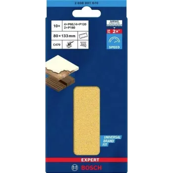 Bosch Accessories 2608901670 Set de papel de lija para lijadora orbital, grano 60, 120, 180, 133 mm x 80 mm, 15 uds.