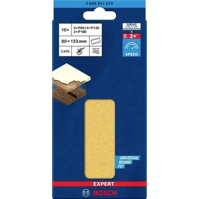 Bosch Accessories 2608901670 Set de papel de lija para lijadora orbital, grano 60, 120, 180, 133 mm x 80 mm, 15 uds.