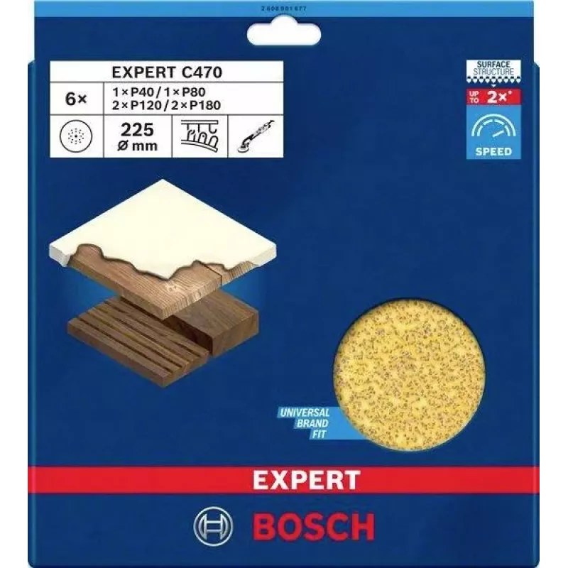 Bosch Accessories 2608901677 Set de papel de lija para lijadora de pladur, grano 40/80/120/180, 225 mm, 6 uds.