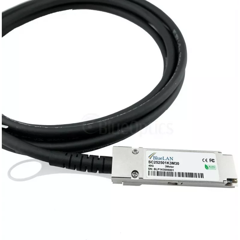 BlueLAN 470-AAGI-BL Cable de cobre direct attach QSFP+ compatible con Dell, 40GBASE-CR4, 30 m, activo, Twinax, Ethernet/InfiniBand QDR