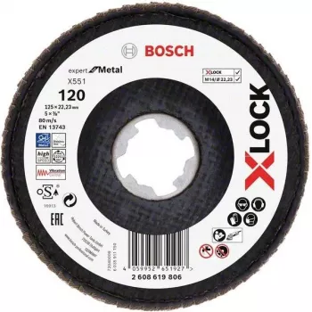 Bosch Accessories 2608619806 Expert for Inox disco de desbaste X-LOCK 125 mm, grano 60, 1 ud.