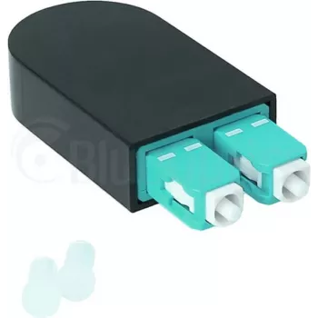 BLUELAN BlueOptics Adaptador loopback de fibra óptica OM3 50/125µm multimodo SC/UPC dúplex, aqua/turquesa, férula de cerámica, -40°C a +85°C (BOLBSCOM3)