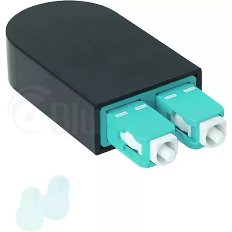 BLUELAN BlueOptics Adaptador loopback de fibra óptica OM3 50/125µm multimodo SC/UPC dúplex, aqua/turquesa, férula de cerámica, -40°C a +85°C (BOLBSCOM3)