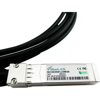 BlueLAN Cable direct attach SFP+ pasivo 10GBASE-CR, 3 m, AWG30, cobre Twinax, 10Gbps, compatible con NVIDIA 980-9I68B-00J003 980-9I68B-00J003-BL