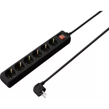SYGONIX SY-4891006 Regleta de enchufes Schuko 6 tomas con interruptor iluminado, cable de 1,5 m, negra