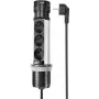 SYGONIX SY-4997104 Torre de enchufes, 6 tomas Schuko, 2 puertos USB-A, cable de 1,5 m, negro/plata