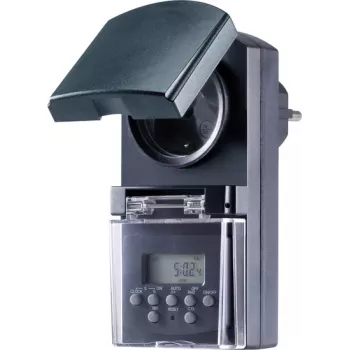 Sygonix SY-5044422 Temporizador digital de enchufe, programa semanal, 1800 W, IP44, función de cuenta atrás y aleatoria, blanco