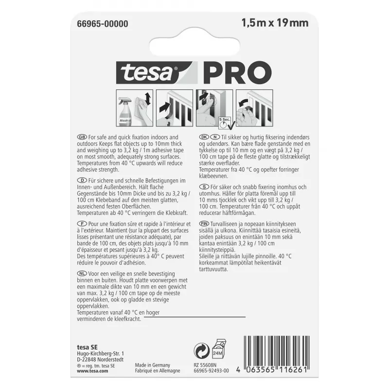 tesa Montage PRO Transparente 66965-00000-00 Cinta de montaje 1,5 m x 19 mm