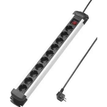 Sygonix SY-4538266 regleta de 10 tomas con interruptores, cable de 1,5m, negro/plata