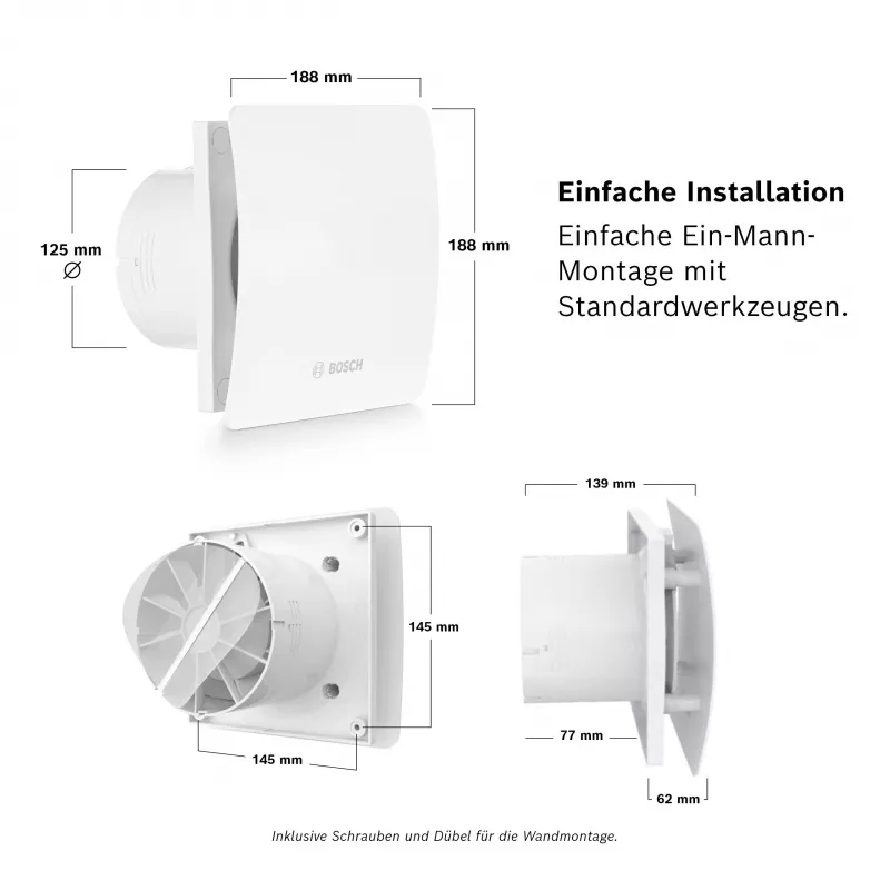 BOSCH F1500 DH 100 ventilador extractor de baño con temporizador de retardo DN 100 7738335626