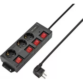 Sygonix RF-4737788 Regleta de enchufes con interruptor, 6 tomas Schuko, cable de 1,5 m, negra
