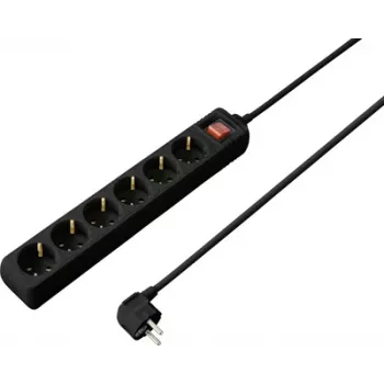 Sygonix SY-4891002 Regleta de enchufes Schuko con interruptor, negra, 1 toma, cable 1,5 m