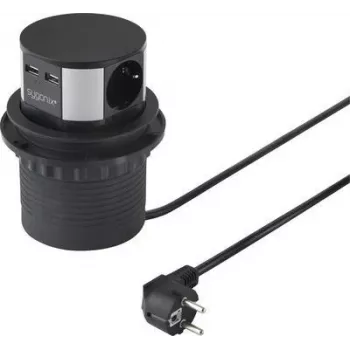 SYGONIX SY-4780156 Torre de enchufes 8 tomas AC 2 USB-A 1 USB-C cable de 1,5 m negra/plateada