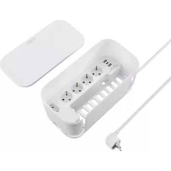 Regleta de enchufes Schuko 5 tomas Sygonix SY-6118238 con carril eléctrico, cable de 1,5 m, blanca