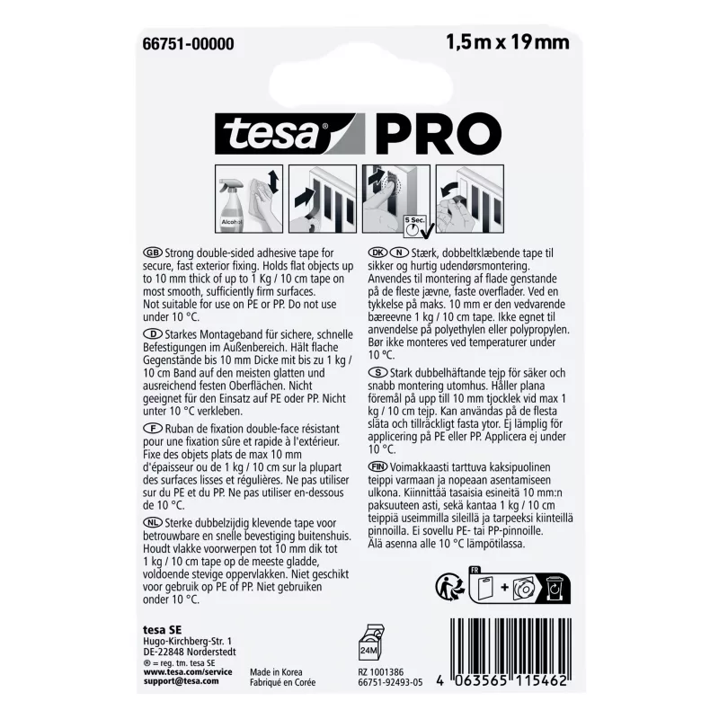 tesa Montaje PRO Outdoor 66751-00000-00 Cinta de montaje transparente 1,5 m x 19 mm